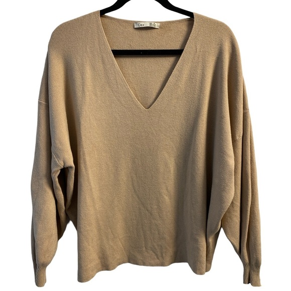 Dex Knit V-Neck Balloon Sleeve Tan Sweater Size 2X Good Used Condition - Picture 1 of 6